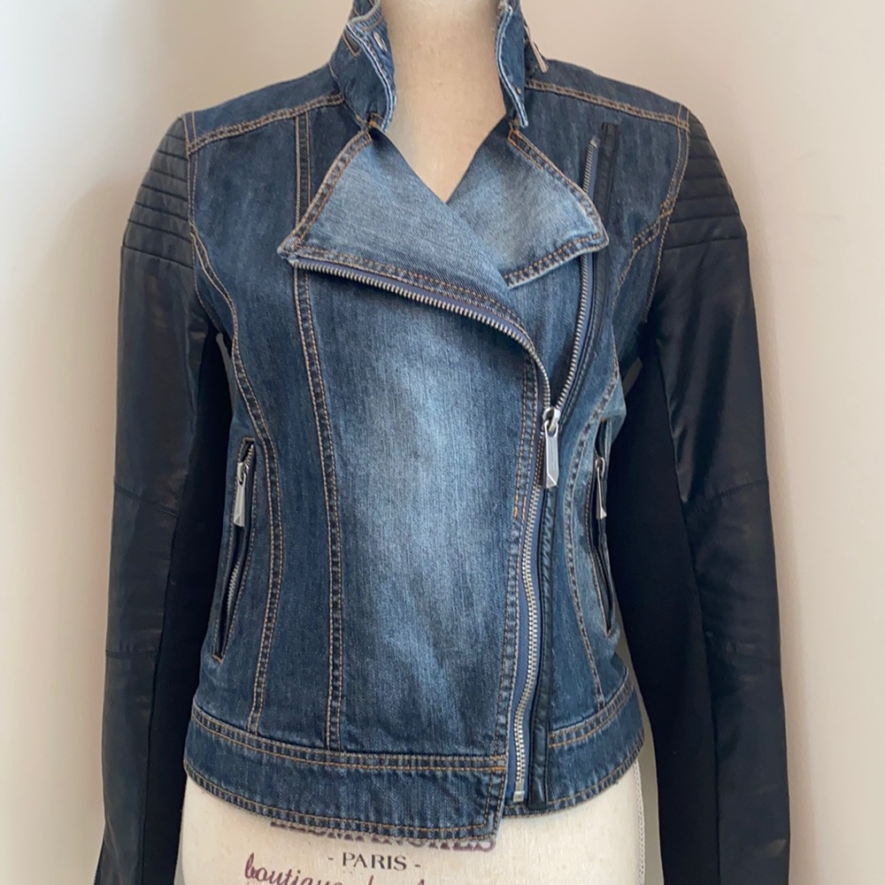 BCBG MaxAzria Moto style Jean jacket